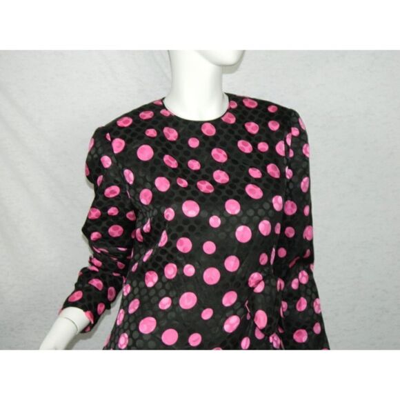 Vintage David Hayes Dress Vintage Black‎ Fuchsia Pink Silk Polka Dots Size 8 - Picture 3 of 12
